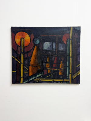 Mid Century Vintage Abstract Oil Painting on Canvas, 1960's