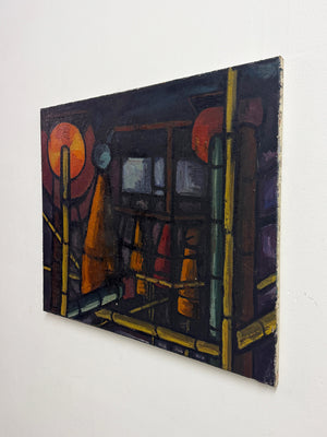 Mid Century Vintage Abstract Oil Painting on Canvas, 1960's