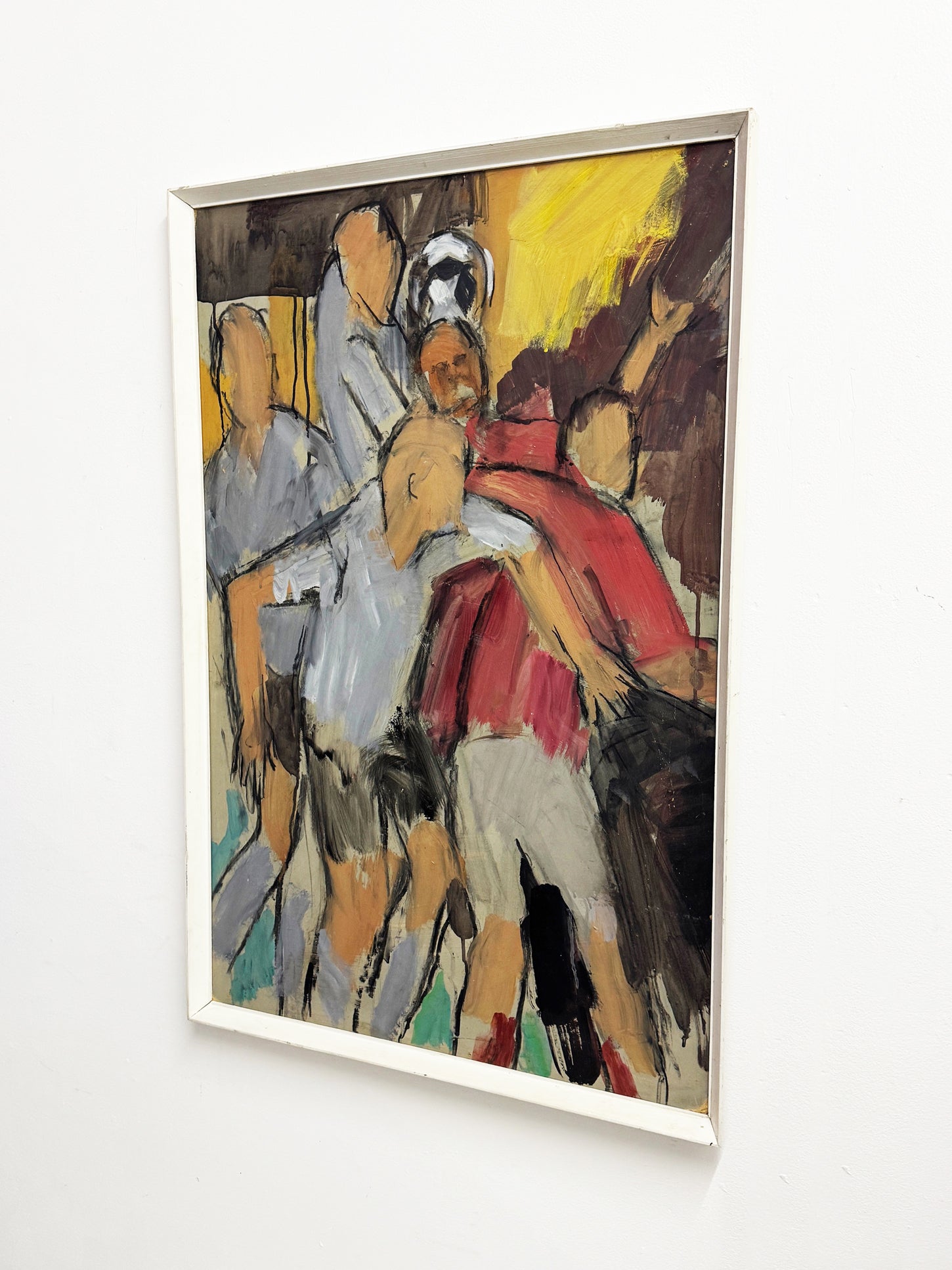 Large Mid Century Vintage Abstract Sport Football Match Oil Painting