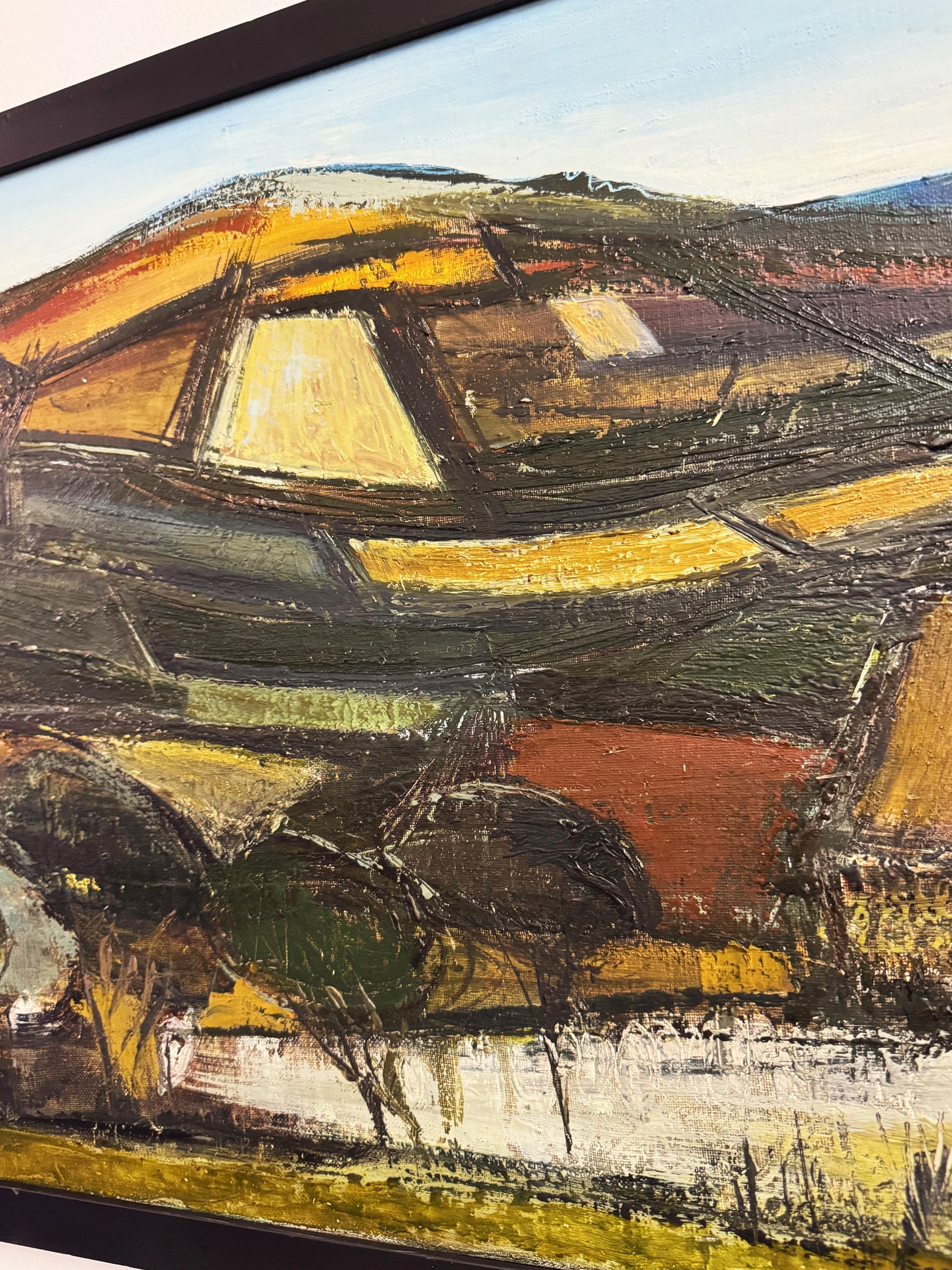 Mid Century Vintage Abstract Landscape Oil on Canvas Painting - Original Artwork