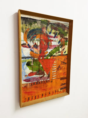 1970s Large Signed Abstract Mid-Century Modernist Oil Painting