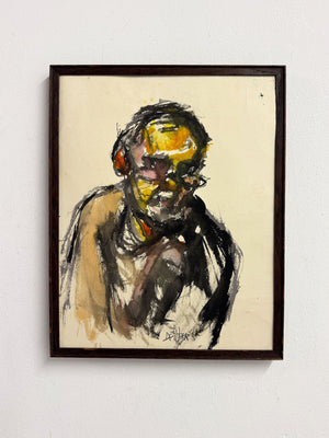 Original Expressionist Portrait of Artist Painting – Signed, Figurative Artwork