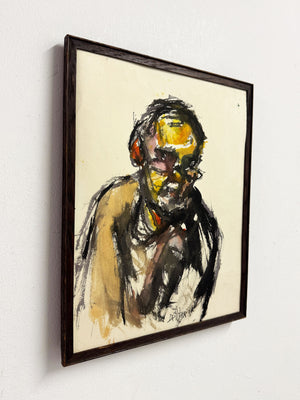 Original Expressionist Portrait of Artist Painting – Signed, Figurative Artwork