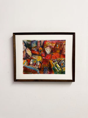 Barry De More Original Expressionist Interior Painting – Sitting Room Chair & Coffee Table Scene, Signed