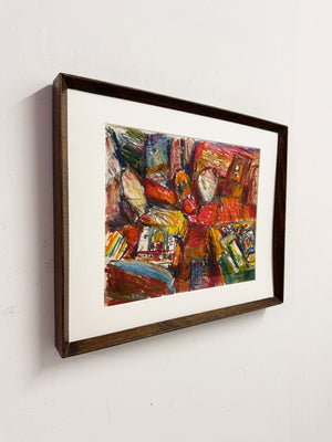 Barry De More Original Expressionist Interior Painting – Sitting Room Chair & Coffee Table Scene, Signed