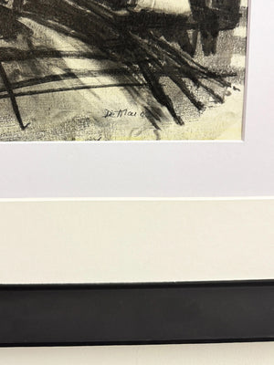 Barry De More, Large Vintage Original Charcoal City Street Scene