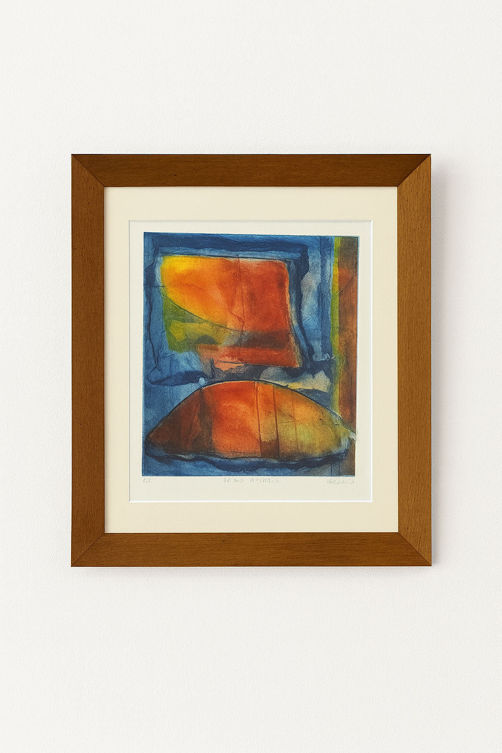 Harbour St. Ives by S. H. Cousins — vibrant mid-century monotype Artist Proof with fiery reds, oranges, and blues, framed and ready to hang.