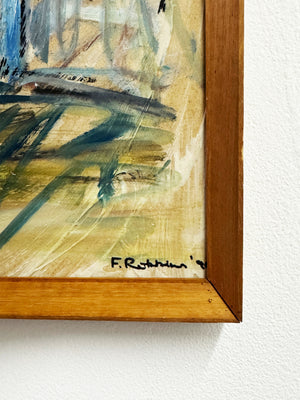 Mid-Century Style Expressionist Fairground Tower Oil Painting Signed F. Robbins