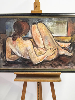 Gwyn Rees, Large Mid Century Figurative Study Reclining Female Nude Oil Painting