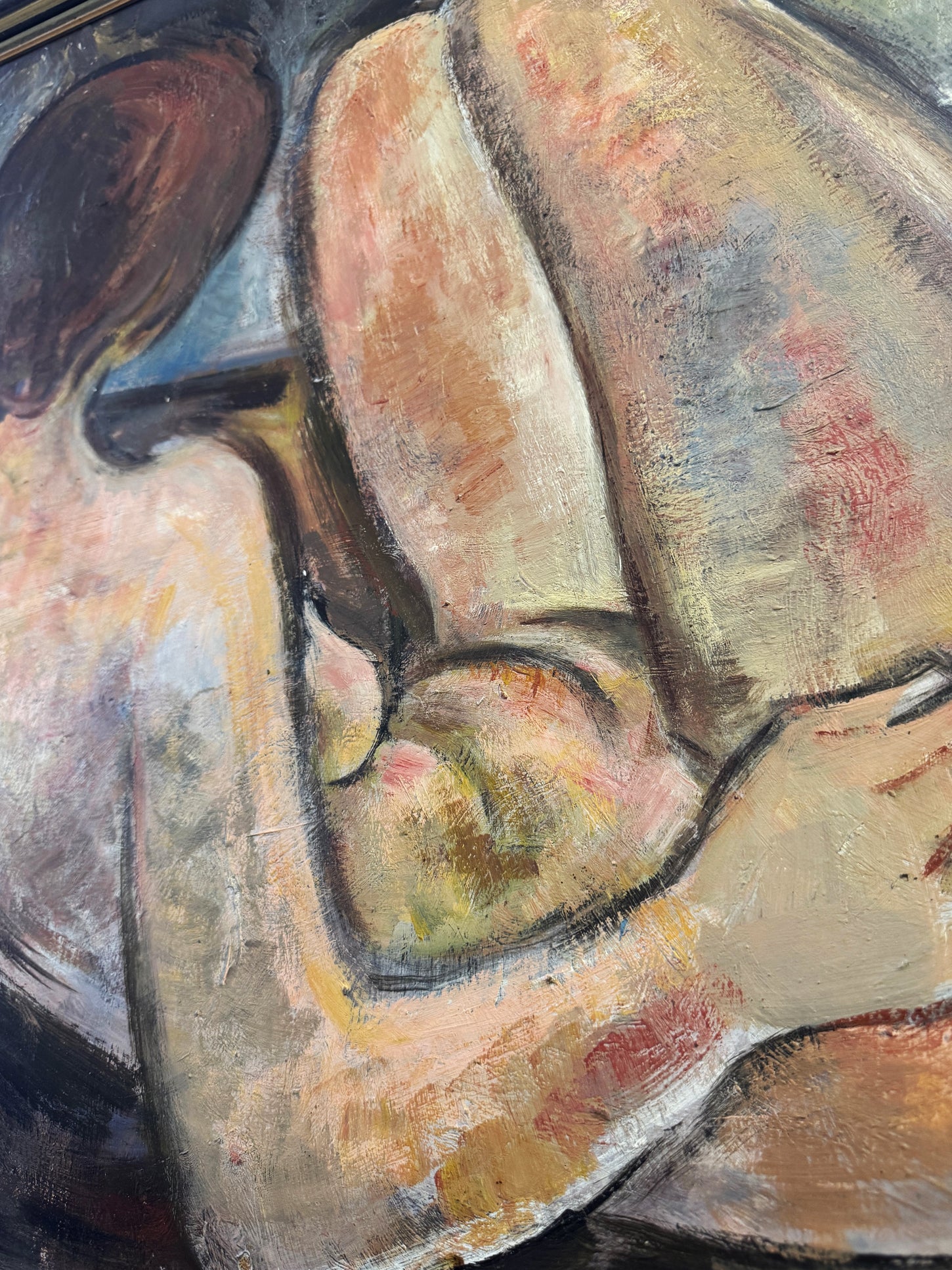 Gwyn Rees, Large Mid Century Figurative Study Reclining Female Nude Oil Painting