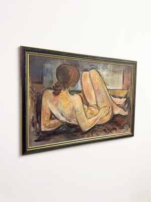 Gwyn Rees, Large Mid Century Figurative Study Reclining Female Nude Oil Painting