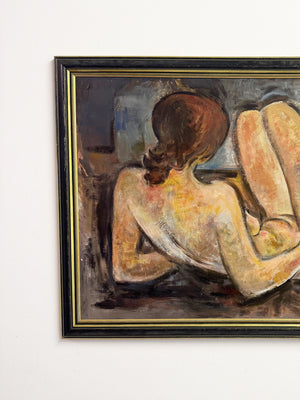 Gwyn Rees, Large Mid Century Figurative Study Reclining Female Nude Oil Painting