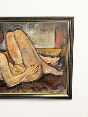 Gwyn Rees, Large Mid Century Figurative Study Reclining Female Nude Oil Painting