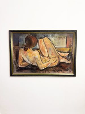 Gwyn Rees, Large Mid Century Figurative Study Reclining Female Nude Oil Painting
