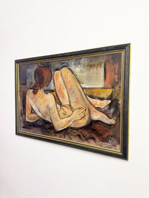 Gwyn Rees, Large Mid Century Figurative Study Reclining Female Nude Oil Painting