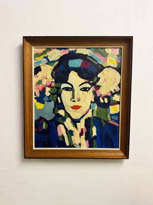 Vintage Portrait Painting of Hortensia, after Scottish Colourist John Duncan Fergusson