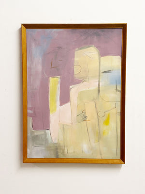 Large Mid-Century Abstract Figurative Painting on Canvas