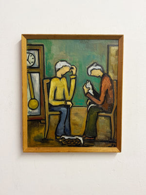 Paul Petit Mid Century French Modernist Figurative Abstract Oil Painting