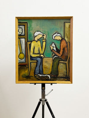 Paul Petit Mid Century French Modernist Figurative Abstract Oil Painting