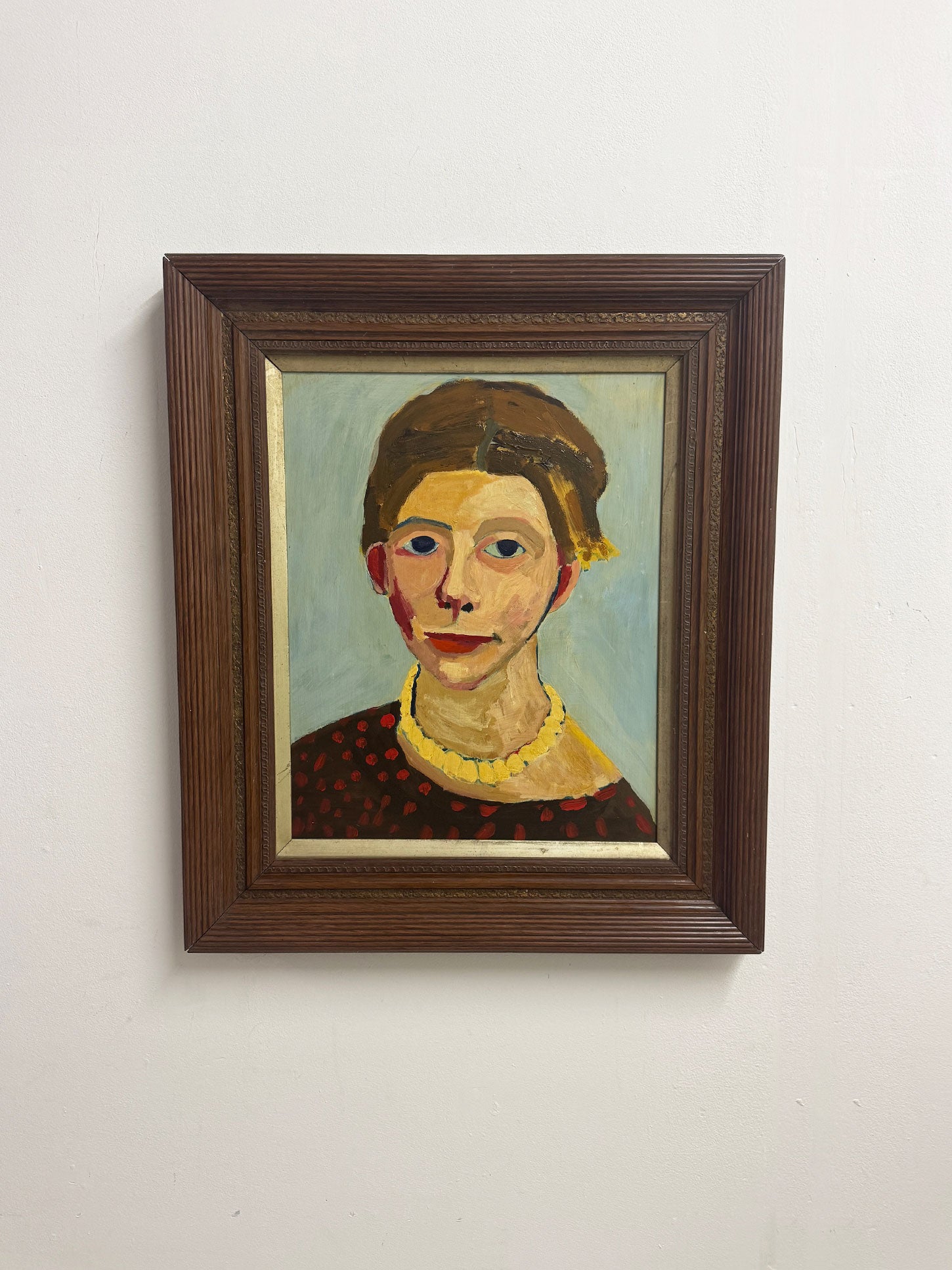 German Expressionist Portrait in the Style of Paula Modersohn-Becker – Early Modernist Oil Painting