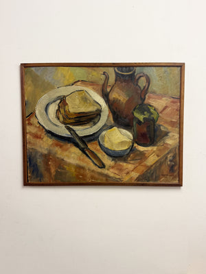 Pieter Nombluez Large 1940 Belgian Mid-Century Modern Still Life OIl Painting