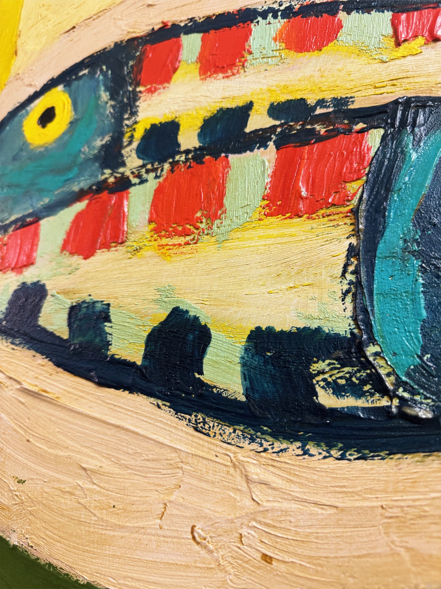 Large Abstract Fish Textured Impasto Still Life Oil Painting