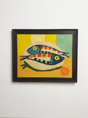 Large Abstract Fish Textured Impasto Still Life Oil Painting