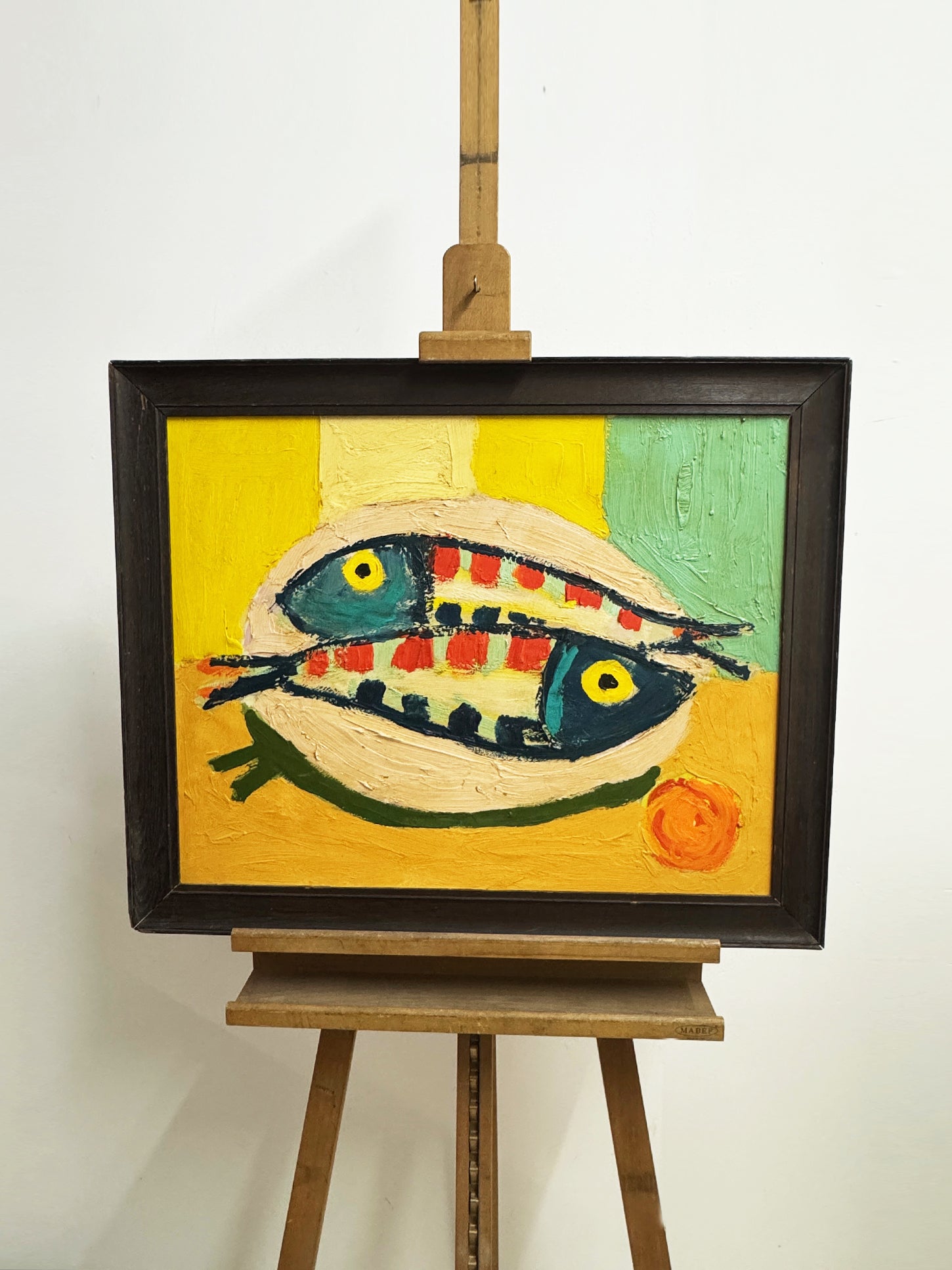 Large Abstract Fish Textured Impasto Still Life Oil Painting