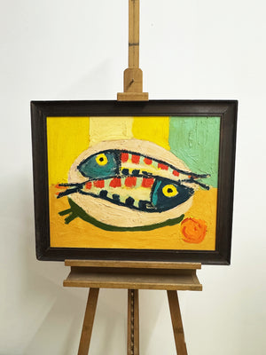 Large Abstract Fish Textured Impasto Still Life Oil Painting