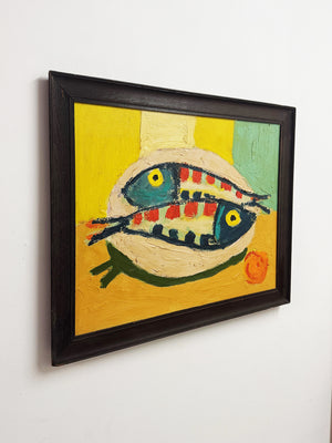 Large Abstract Fish Textured Impasto Still Life Oil Painting