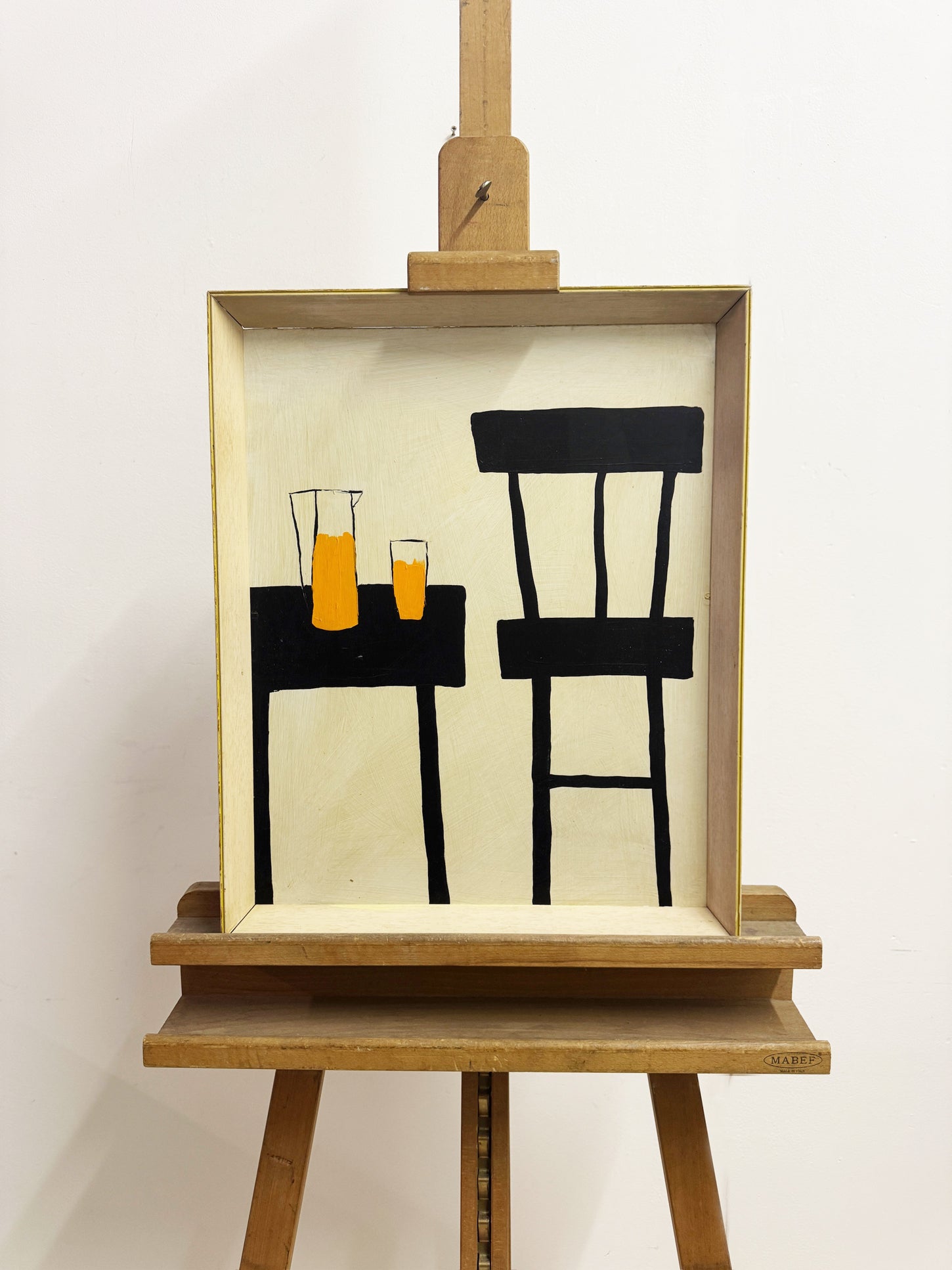 Terence Wood, Vintage Modernist Abstract Still Life - Chairs & Table Oil Painting