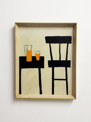 Terence Wood, Vintage Modernist Abstract Still Life - Chairs & Table Oil Painting