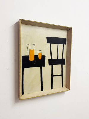 Terence Wood, Vintage Modernist Abstract Still Life - Chairs & Table Oil Painting