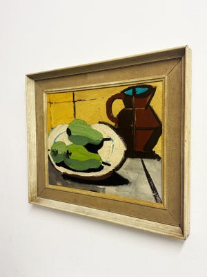 Mid Century Vintage Swedish Still Life Oil Painting