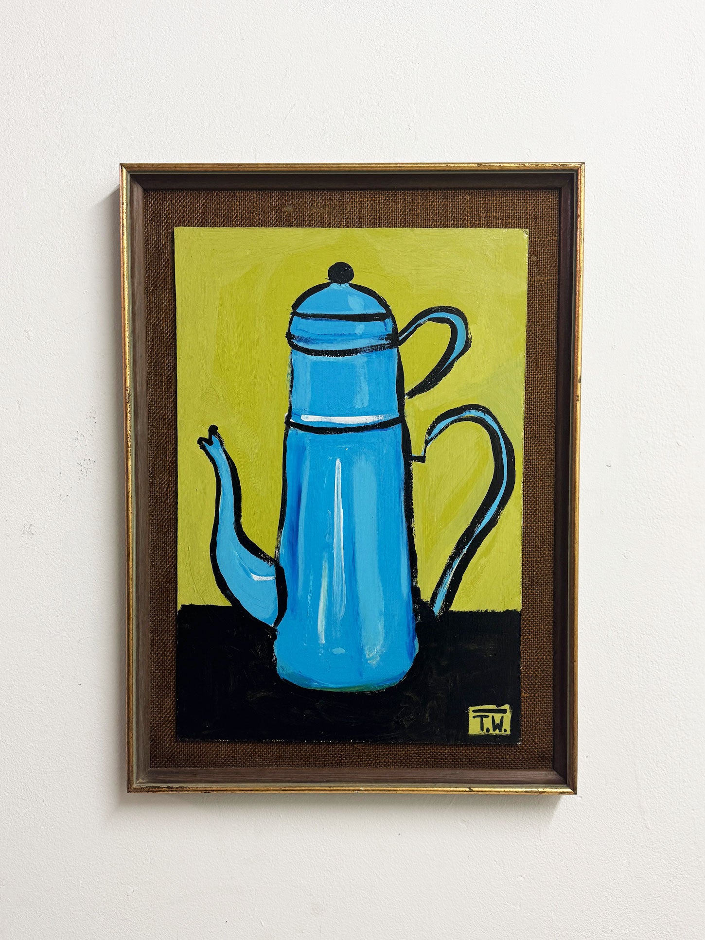 Terence R. Wood, Modernist Abstract Still Life Painting - Blue Coffee Pot