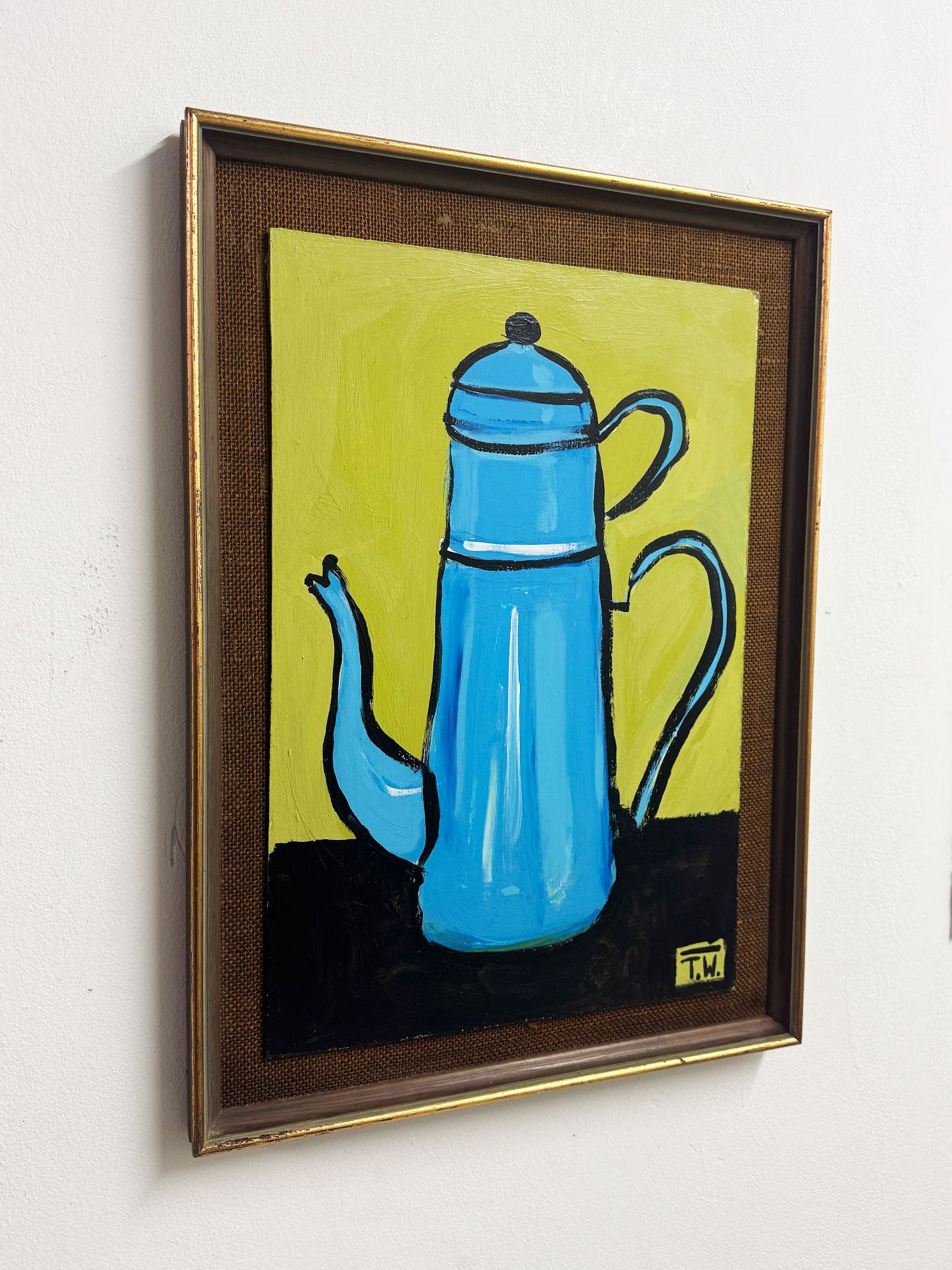 Terence R. Wood, Modernist Abstract Still Life Painting - Blue Coffee Pot