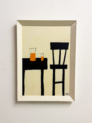 Terence R. Wood, Vintage Modernist Abstract Still Life - Chairs & Table Oil Painting