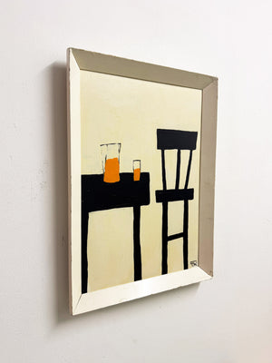 Terence R. Wood, Vintage Modernist Abstract Still Life - Chairs & Table Oil Painting