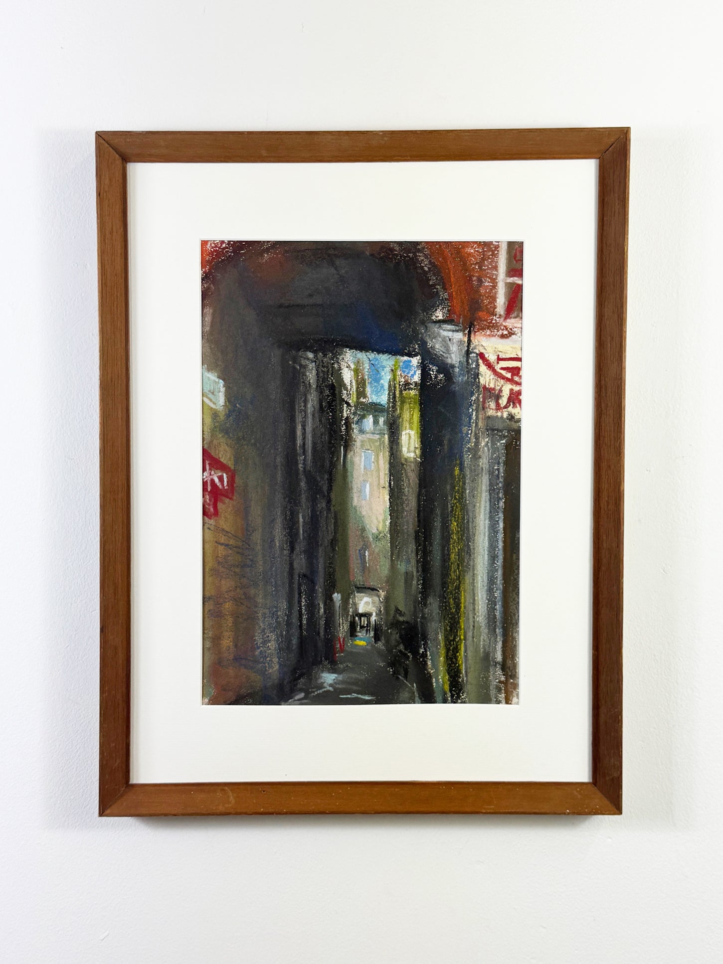 Mid Century Vintage Abstract Pastel City Street Painting
