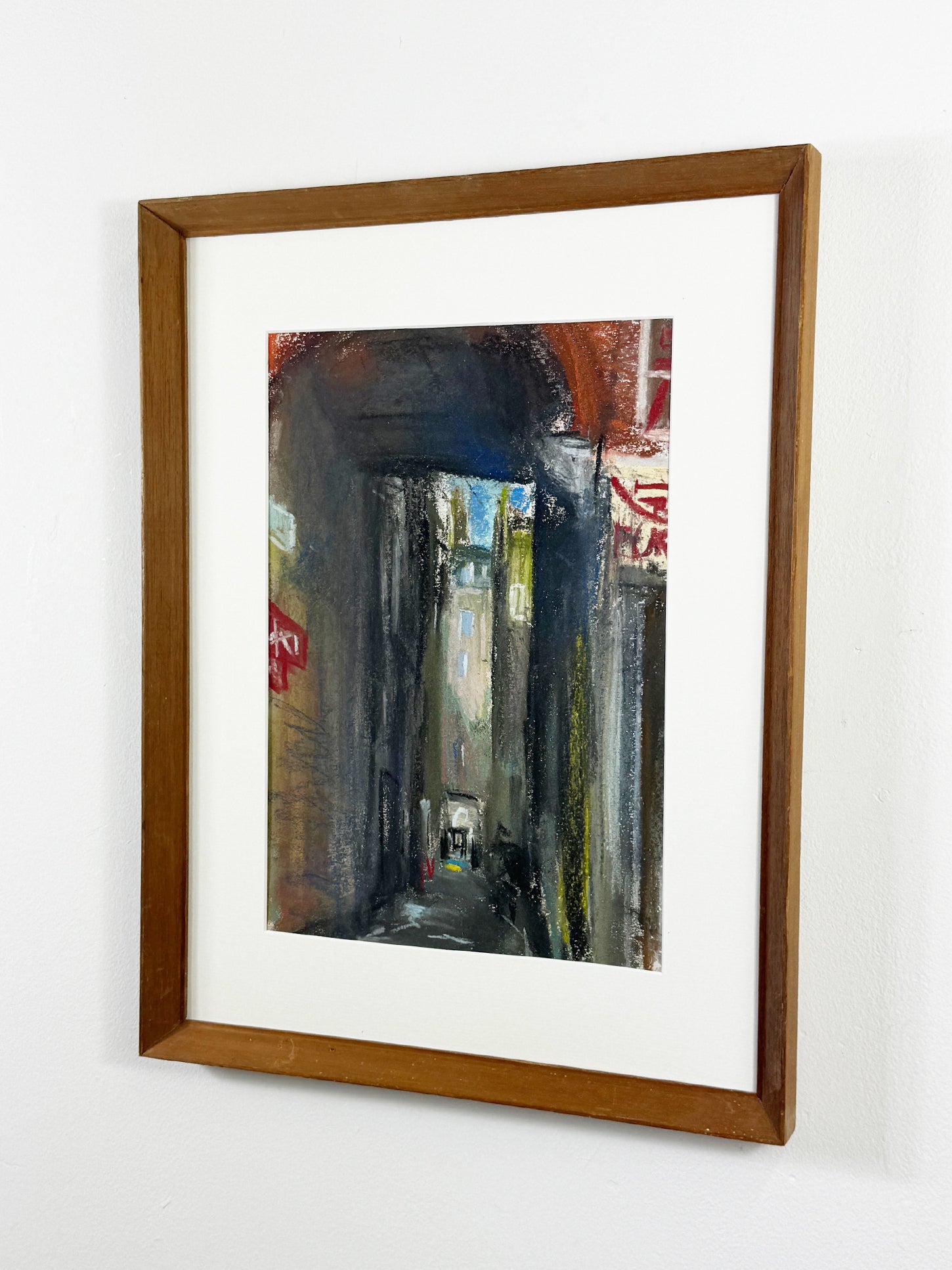 Mid Century Vintage Abstract Pastel City Street Painting