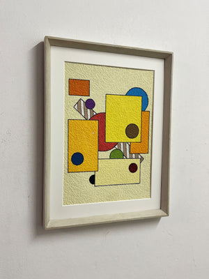 Mid-Century Signed Bauhaus Inspired Geometric Abstract Painting