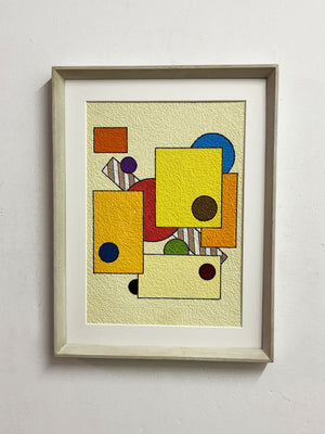 Mid-Century Signed Bauhaus Inspired Geometric Abstract Painting