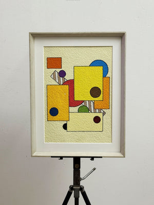 Mid-Century Signed Bauhaus Inspired Geometric Abstract Painting