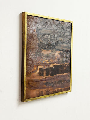 Mid-Century Brutalist Abstract Patinated Copper Panel in Brass Frame