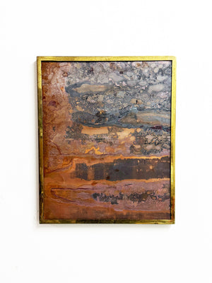 Mid-Century Brutalist Abstract Patinated Copper Panel in Brass Frame