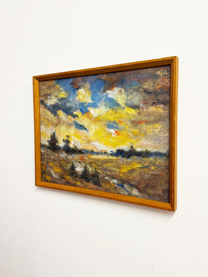 Vintage Mid Century Abstract Impressionist Landscape Oil Painting