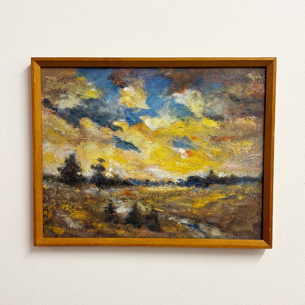 Vintage Mid Century Abstract Impressionist Landscape Oil Painting