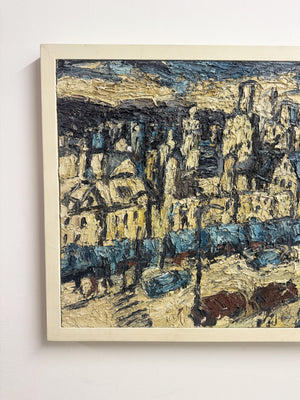 Barry De More, Large Vintage Impasto Oil Painting - Street Scene