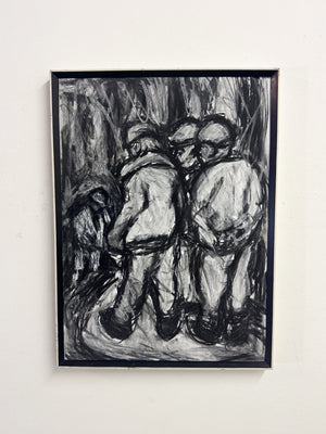Barry De More, Yorkshire Miners - Vintage Expressive Charcoal Figurative Drawing