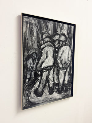 Barry De More, Yorkshire Miners - Vintage Expressive Charcoal Figurative Drawing